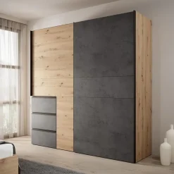 Meubella - Kledingkast Walter - Eiken - Grijs - 200 cm Hot