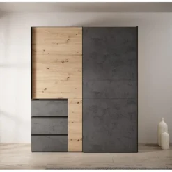 Meubella - Kledingkast Walter - Eiken - Grijs - 170 cm Outlet