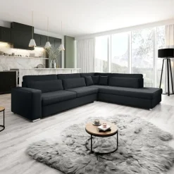 Meubella - Kristina - Hoekbank 5-zits - Zwart velvet - Rechts Hot