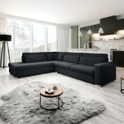 Meubella - Kristina - Hoekbank 5-zits - Zwart velvet - Links Discount