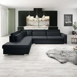Meubella - Kristina - Hoekbank 5-zits - Zwart velvet - Links Discount