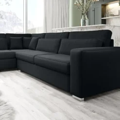 Meubella - Kristina - Hoekbank 5-zits - Zwart velvet - Links Discount