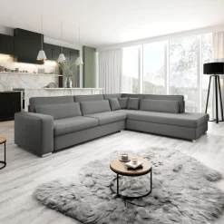 Meubella - Kristina - Hoekbank 5-zits - Grijs velvet - Rechts Outlet