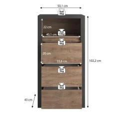 Meubella - Ladekast Monaco - Eiken - Grijs - 50 cm Outlet