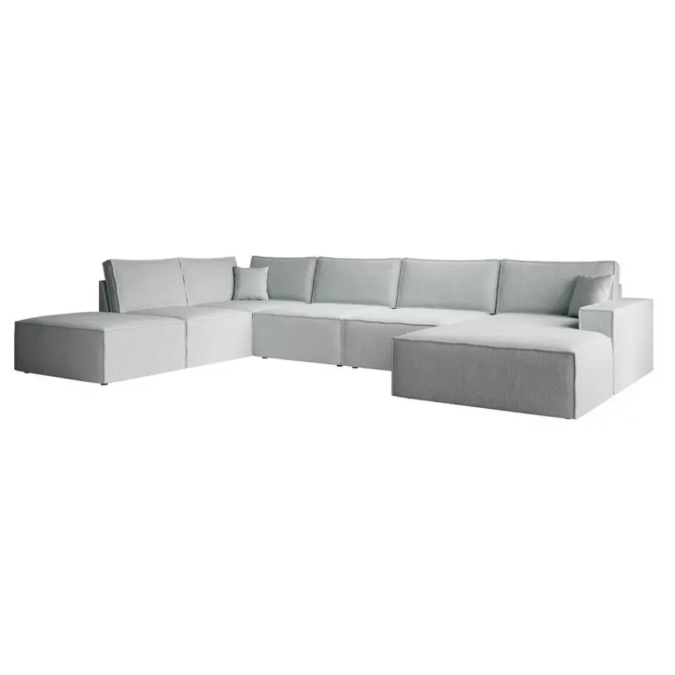 Meubella - Manolo - Hoekbank 5-zits met chaise longue - Stof grijs - Rechts Sale