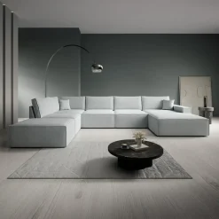 Meubella - Manolo - Hoekbank 5-zits met chaise longue - Stof grijs - Rechts Sale