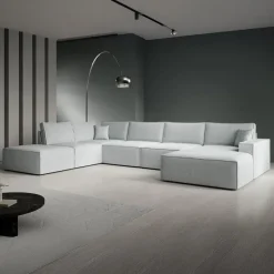 Meubella - Manolo - Hoekbank 5-zits met chaise longue - Stof grijs - Rechts Sale