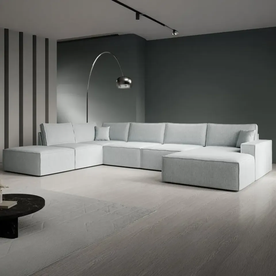 Meubella - Manolo - Hoekbank 5-zits met chaise longue - Stof grijs - Rechts Sale