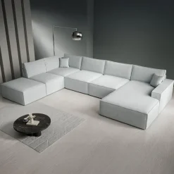 Meubella - Manolo - Hoekbank 5-zits met chaise longue - Stof grijs - Rechts Sale