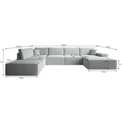 Meubella - Manolo - Hoekbank 5-zits met chaise longue - Stof grijs - Rechts Sale