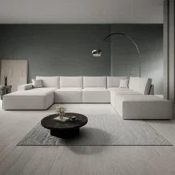 Meubella - Manolo - Hoekbank 5-zits met chaise longue - Stof beige - Links Clearance