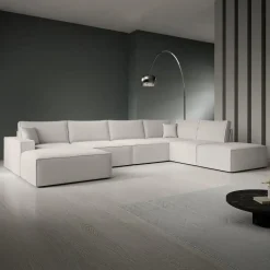 Meubella - Manolo - Hoekbank 5-zits met chaise longue - Stof beige - Links Clearance