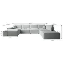 Meubella - Manolo - Hoekbank 5-zits met chaise longue - Stof beige - Links Clearance