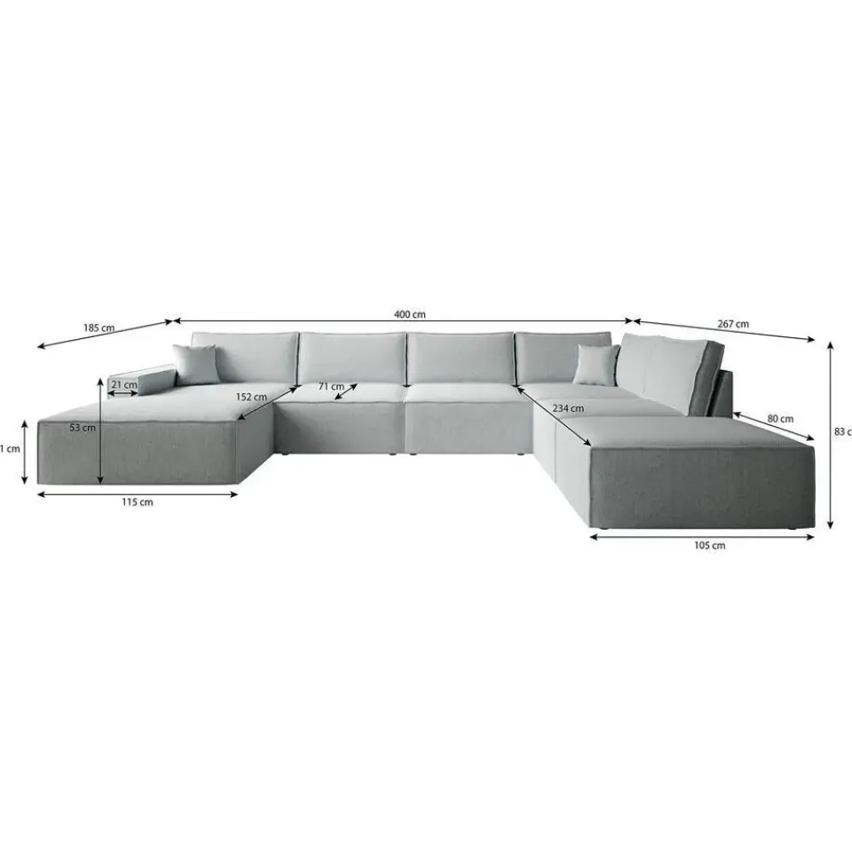 Meubella - Manolo - Hoekbank 5-zits met chaise longue - Stof beige - Links Clearance