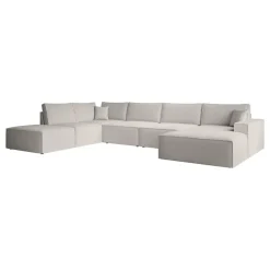 Meubella - Manolo - Hoekbank 5-zits met chaise longue - Stof beige - Rechts New