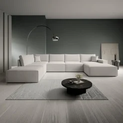 Meubella - Manolo - Hoekbank 5-zits met chaise longue - Stof beige - Rechts New