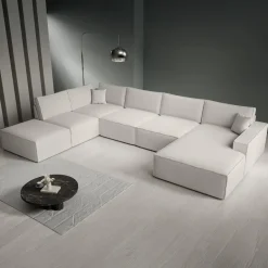 Meubella - Manolo - Hoekbank 5-zits met chaise longue - Stof beige - Rechts New