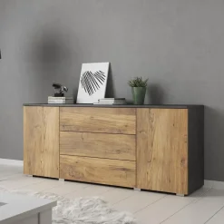 Meubella - Pure - Dressoir - Eiken/Grijs - 150x39x68 cm Hot