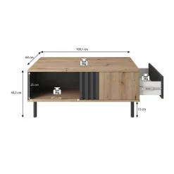 Meubella - Salontafel Marcos - Eiken - Antraciet - 100 cm Best