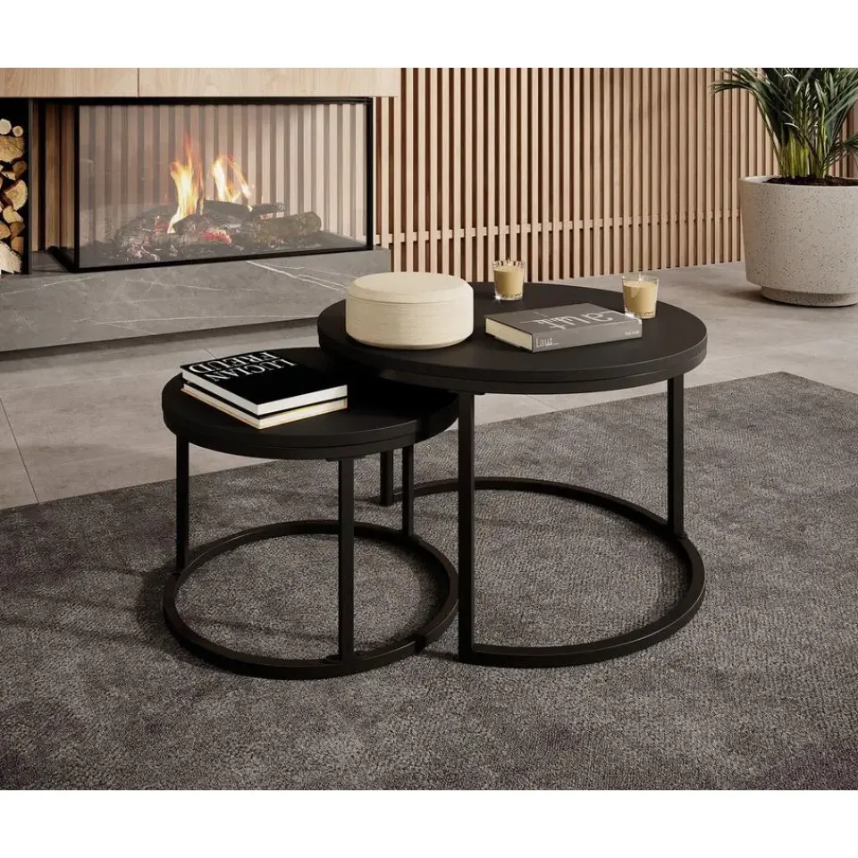 Meubella - Salontafel Ovalo - Mat zwart - set van 2 New