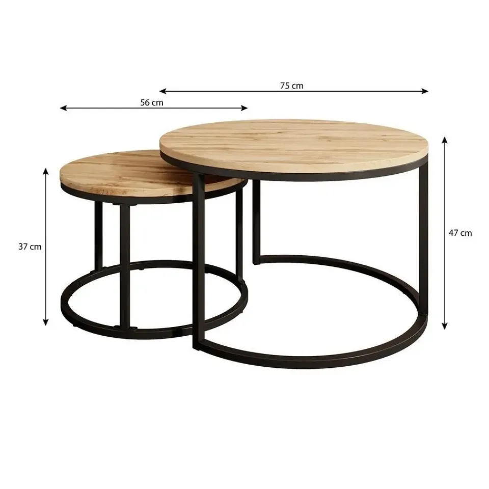 Meubella - Salontafel Ovalo - Mat zwart - set van 2 New