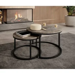 Meubella - Salontafel Rica - Grijs marmerlook - Set van 2