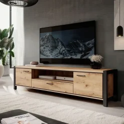 Meubella - TV-Meubel Acapulco - Eiken - Zwart - 210 cm Discount