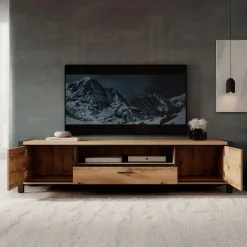 Meubella - TV-Meubel Acapulco - Eiken - Zwart - 210 cm Discount