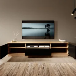 Meubella - TV-Meubel Acuna - Mat zwart - Eiken - 200 cm