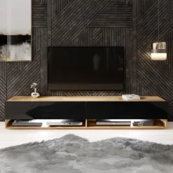 Meubella - TV-Meubel Asino LED - Zwart - Eiken - 180 cm Online