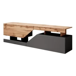 Meubella - TV-Meubel Canberra - Eiken - Antraciet - 160 cm New