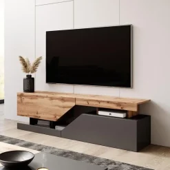 Meubella - TV-Meubel Canberra - Eiken - Antraciet - 160 cm New