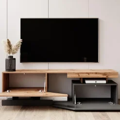 Meubella - TV-Meubel Canberra - Eiken - Antraciet - 160 cm New