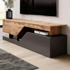 Meubella - TV-Meubel Canberra - Eiken - Antraciet - 160 cm New