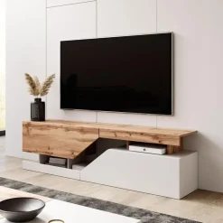 Meubella - TV-Meubel Canberra - Eiken - Wit - 160 cm Outlet