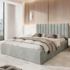 Meubella - Tweepersoonsbed Chief - Grijs - Velvet - 160x200 cm New