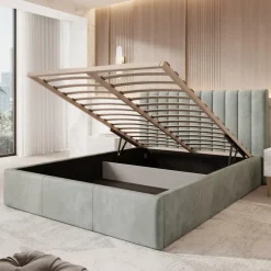 Meubella - Tweepersoonsbed Chief - Grijs - Velvet - 160x200 cm New