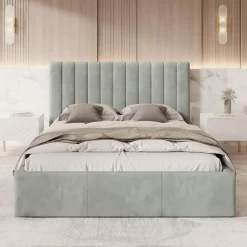 Meubella - Tweepersoonsbed Chief - Grijs - Velvet - 160x200 cm New