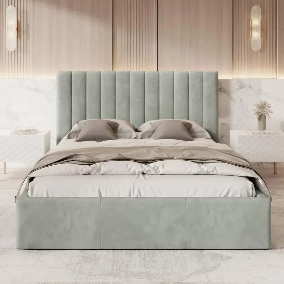 Meubella - Tweepersoonsbed Chief - Grijs - Velvet - 160x200 cm New