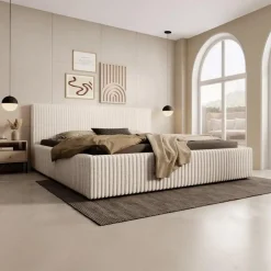 Meubella - Tweepersoonsbed Infinity - Beige - Fluffy ribstof - 180x200 cm Discount