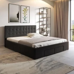 Meubella - Tweepersoonsbed Milo - Zwart - 160x200 cm New