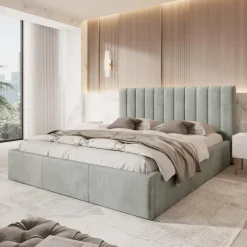 Meubella - Tweepersoonsbed Chief - Grijs - Velvet - 180x200 cm Outlet