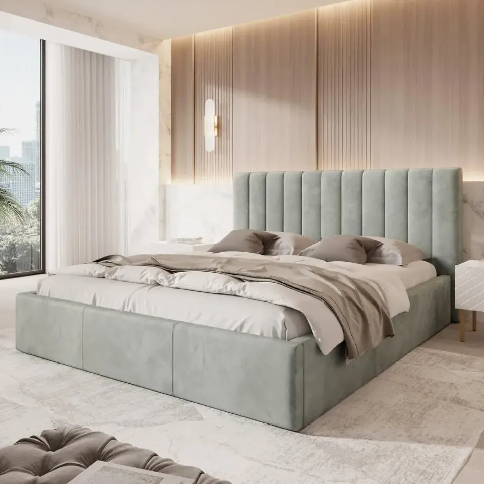 Meubella - Tweepersoonsbed Chief - Grijs - Velvet - 180x200 cm Outlet