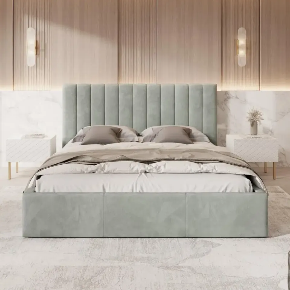 Meubella - Tweepersoonsbed Chief - Grijs - Velvet - 180x200 cm Outlet