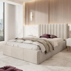 Meubella - Tweepersoonsbed Chief - Beige - Velvet - 140x200 cm New