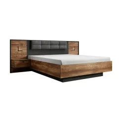 Meubella - Tweepersoonsbed Mulvey - Eiken - Antraciet - 160x200 cm Discount