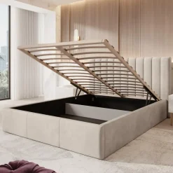 Meubella - Tweepersoonsbed Chief - Beige - Velvet - 160x200 cm Clearance