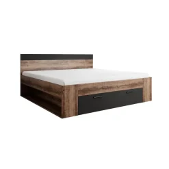 Meubella - Tweepersoonsbed Brown - Zwart - Eiken - 180x200 cm Outlet