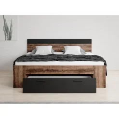 Meubella - Tweepersoonsbed Brown - Zwart - Eiken - 180x200 cm Outlet