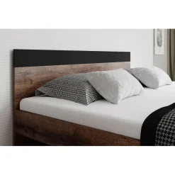 Meubella - Tweepersoonsbed Brown - Zwart - Eiken - 180x200 cm Outlet